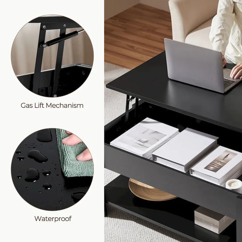 38.6-Inch Lift-Top Coffee Table with Storage Shelf
