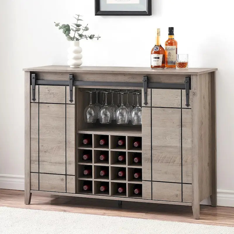 47-Inch Farmhouse Wine Bar Cabinet with Sliding Doors