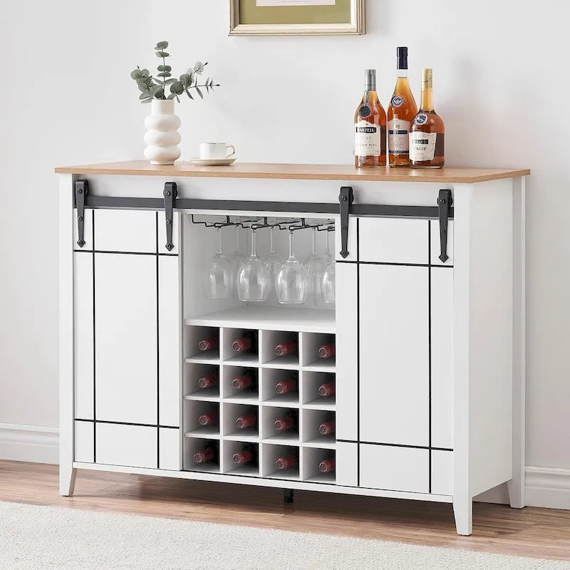 47-Inch Farmhouse Wine Bar Cabinet with Sliding Doors