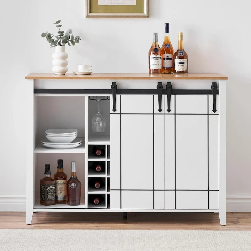 47-Inch Farmhouse Wine Bar Cabinet with Sliding Doors
