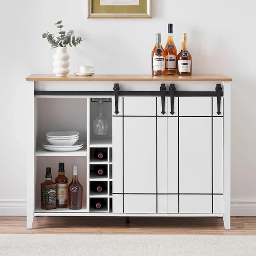 47-Inch Farmhouse Wine Bar Cabinet with Sliding Doors