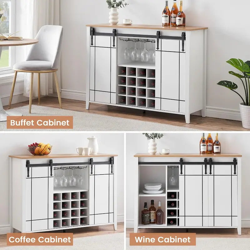 47-Inch Farmhouse Wine Bar Cabinet with Sliding Doors