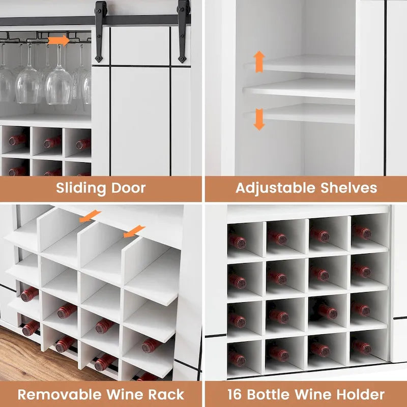 47-Inch Farmhouse Wine Bar Cabinet with Sliding Doors