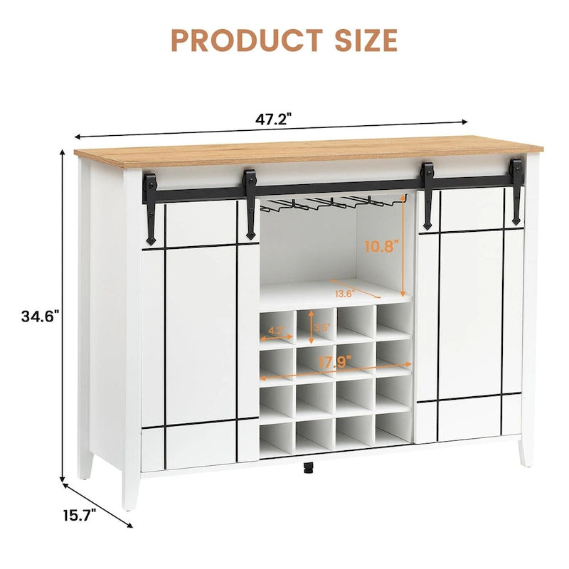 47-Inch Farmhouse Wine Bar Cabinet with Sliding Doors