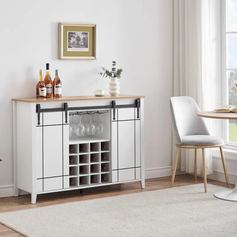 47-Inch Farmhouse Wine Bar Cabinet with Sliding Doors