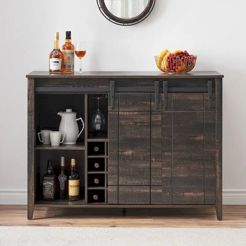 47-Inch Farmhouse Wine Bar Cabinet with Sliding Doors