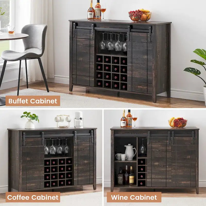 47-Inch Farmhouse Wine Bar Cabinet with Sliding Doors