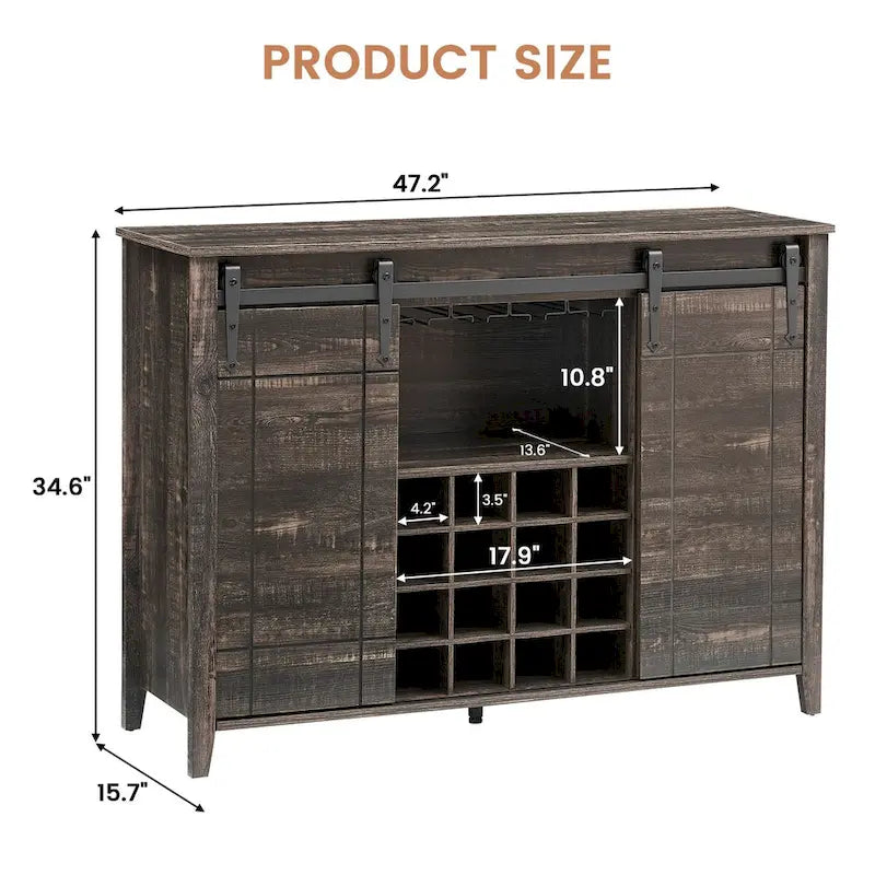 47-Inch Farmhouse Wine Bar Cabinet with Sliding Doors