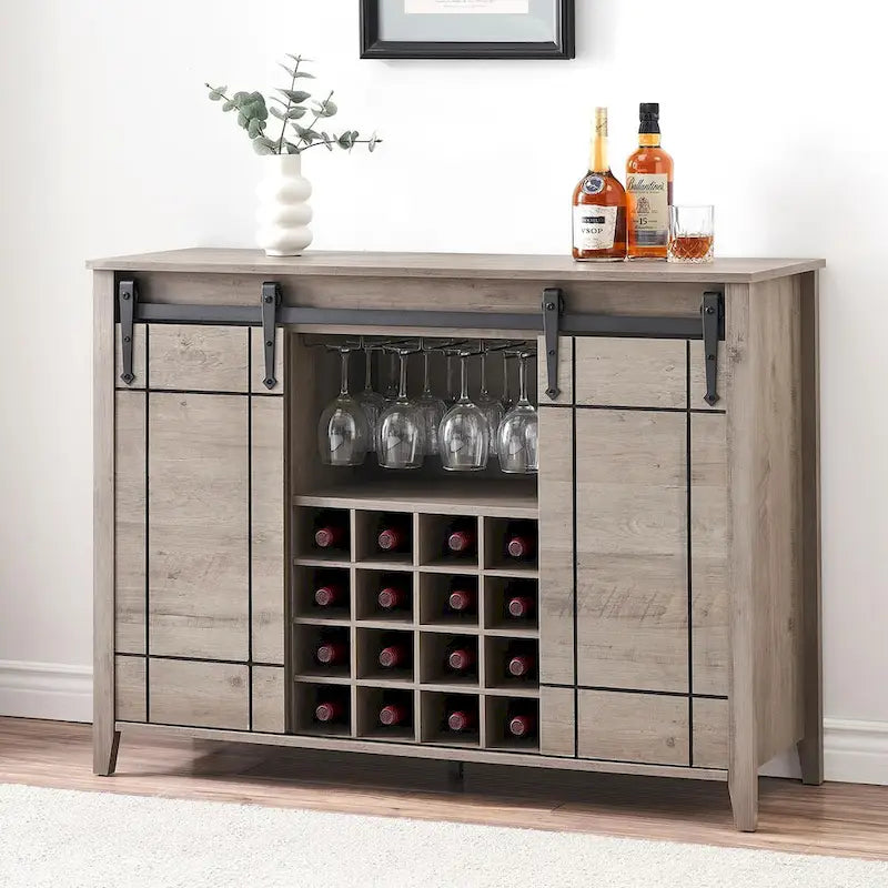 47-Inch Farmhouse Wine Bar Cabinet with Sliding Doors