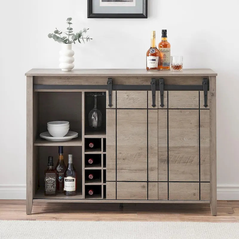 47-Inch Farmhouse Wine Bar Cabinet with Sliding Doors
