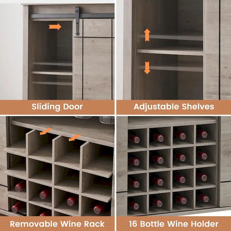 47-Inch Farmhouse Wine Bar Cabinet with Sliding Doors