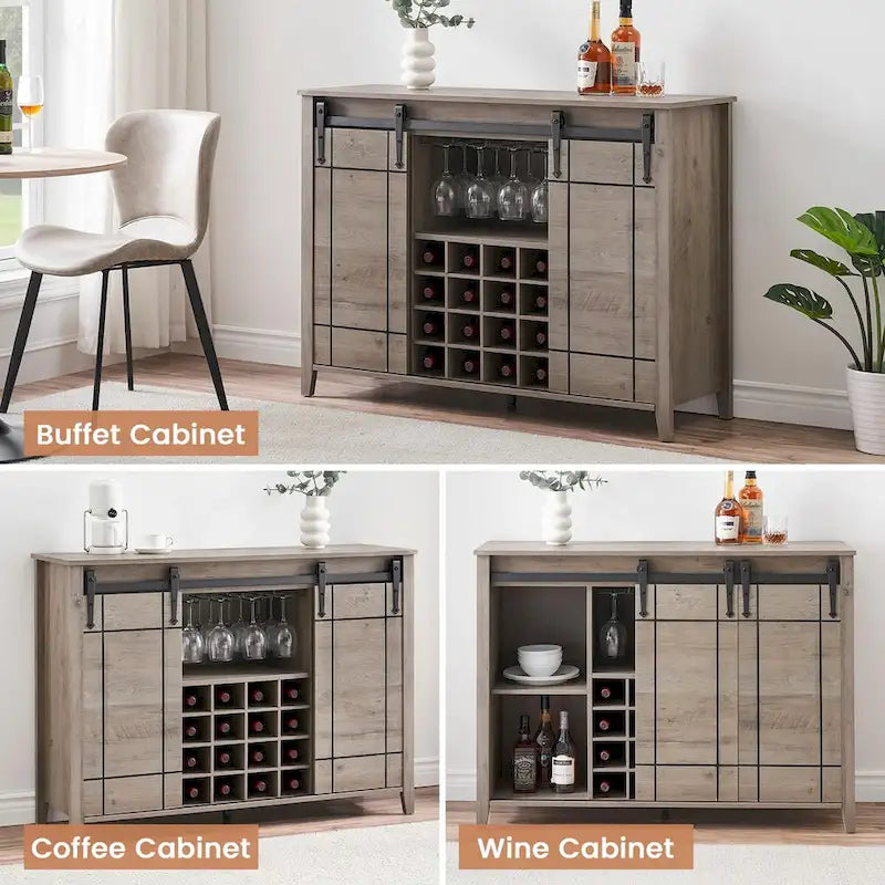 47-Inch Farmhouse Wine Bar Cabinet with Sliding Doors