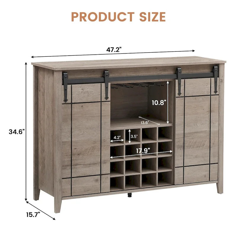 47-Inch Farmhouse Wine Bar Cabinet with Sliding Doors