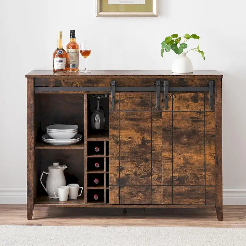 47-Inch Farmhouse Wine Bar Cabinet with Sliding Doors