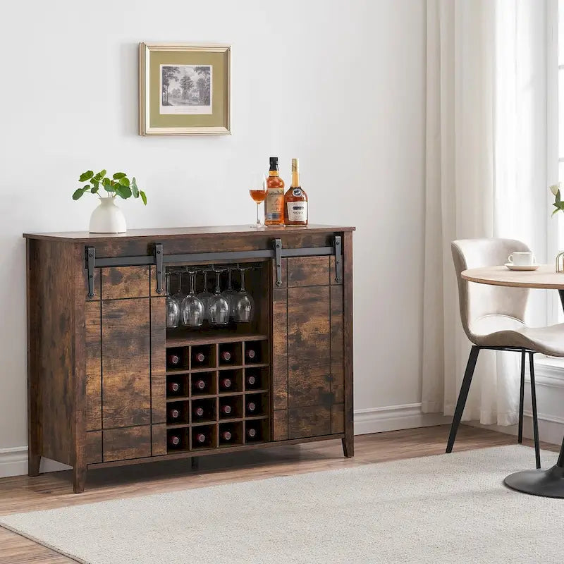 47-Inch Farmhouse Wine Bar Cabinet with Sliding Doors