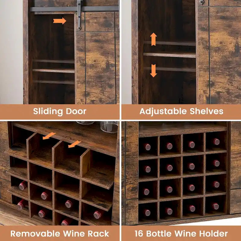 47-Inch Farmhouse Wine Bar Cabinet with Sliding Doors