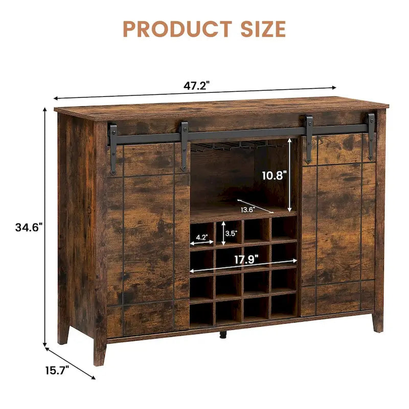 47-Inch Farmhouse Wine Bar Cabinet with Sliding Doors