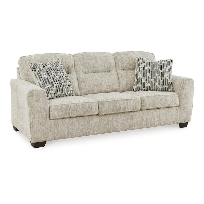 Parchment Upholstered Sofa with Accent Pillows, 90 in.