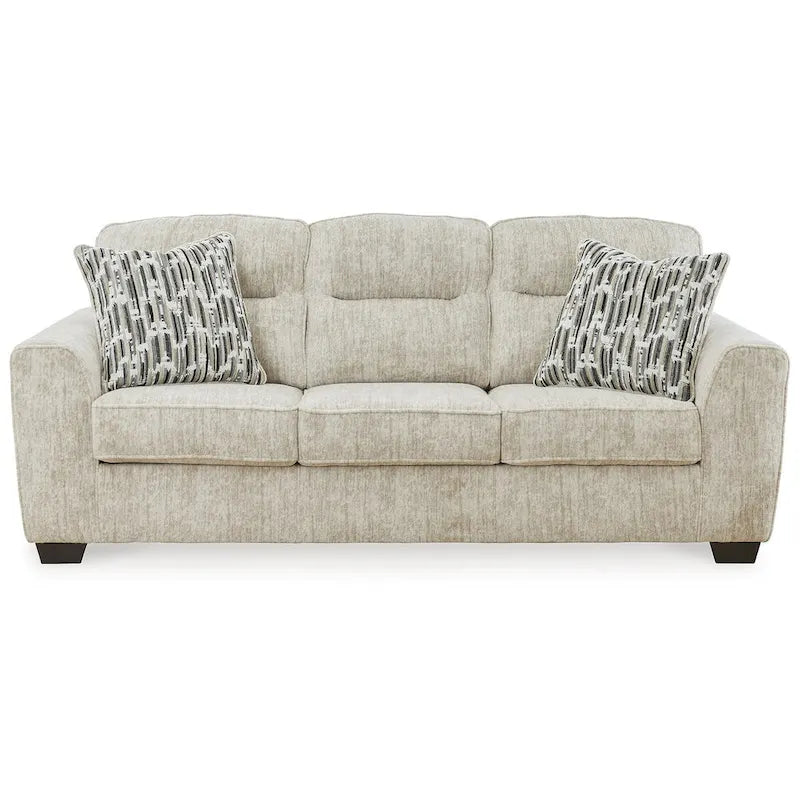 Parchment Upholstered Sofa with Accent Pillows, 90 in.