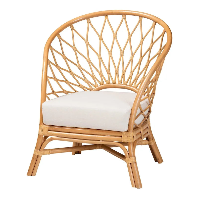 Honey Rattan Bohemian Accent Chair with Cushion