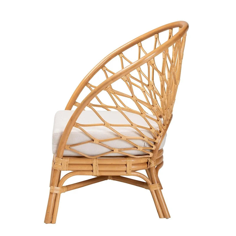 Boho-Sessel aus Honig-Rattan mit Kissen