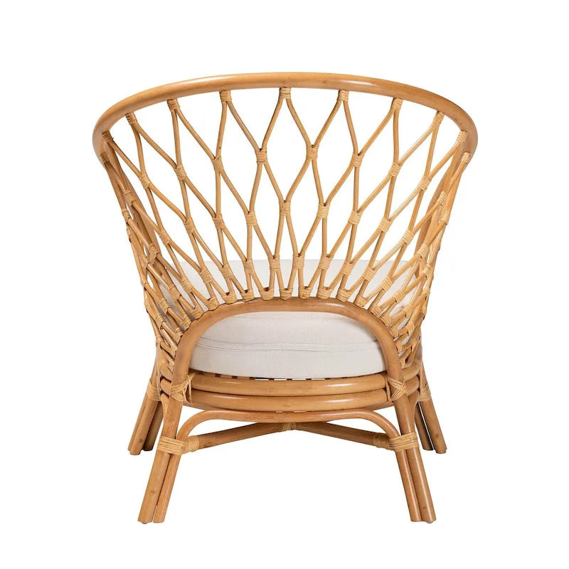 Honey Rattan Bohemian Accent Chair with Cushion