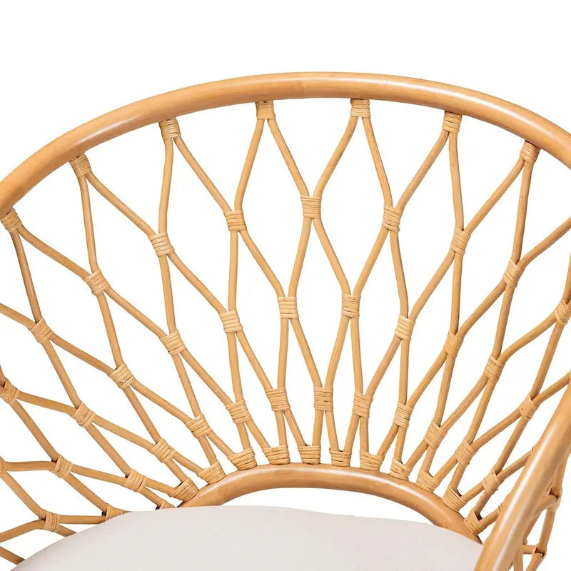 Boho-Sessel aus Honig-Rattan mit Kissen