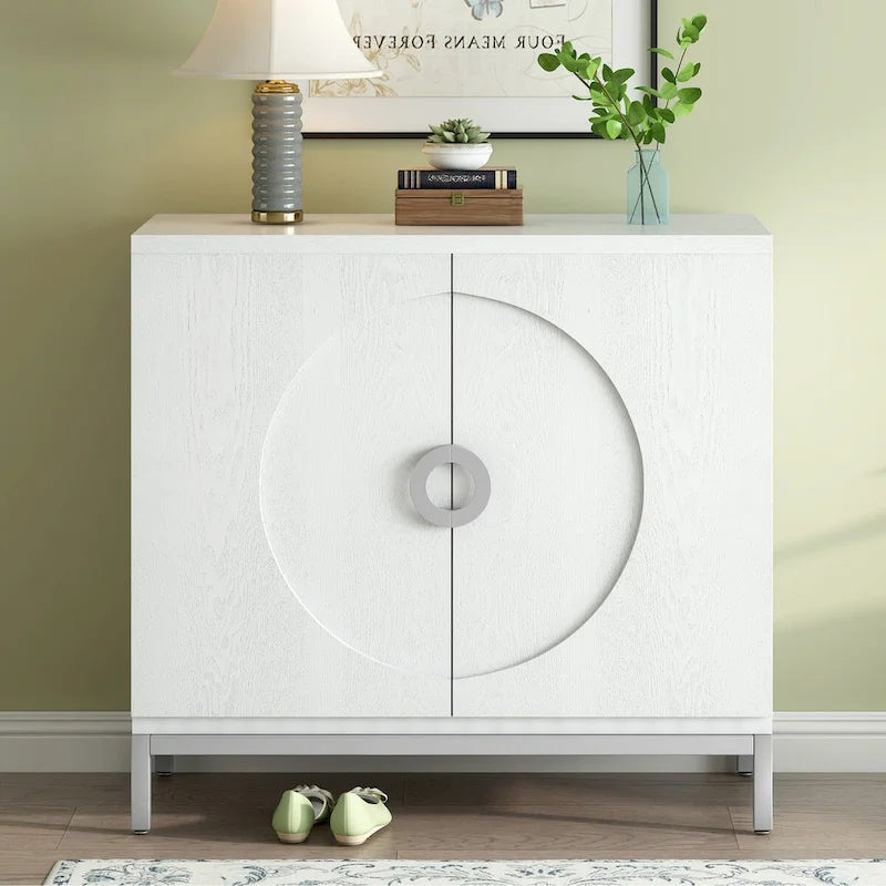 Storage Cabinet Accent Cabinet with Solid Wood Veneer and Metal Leg Frame for Living Room, Entryway