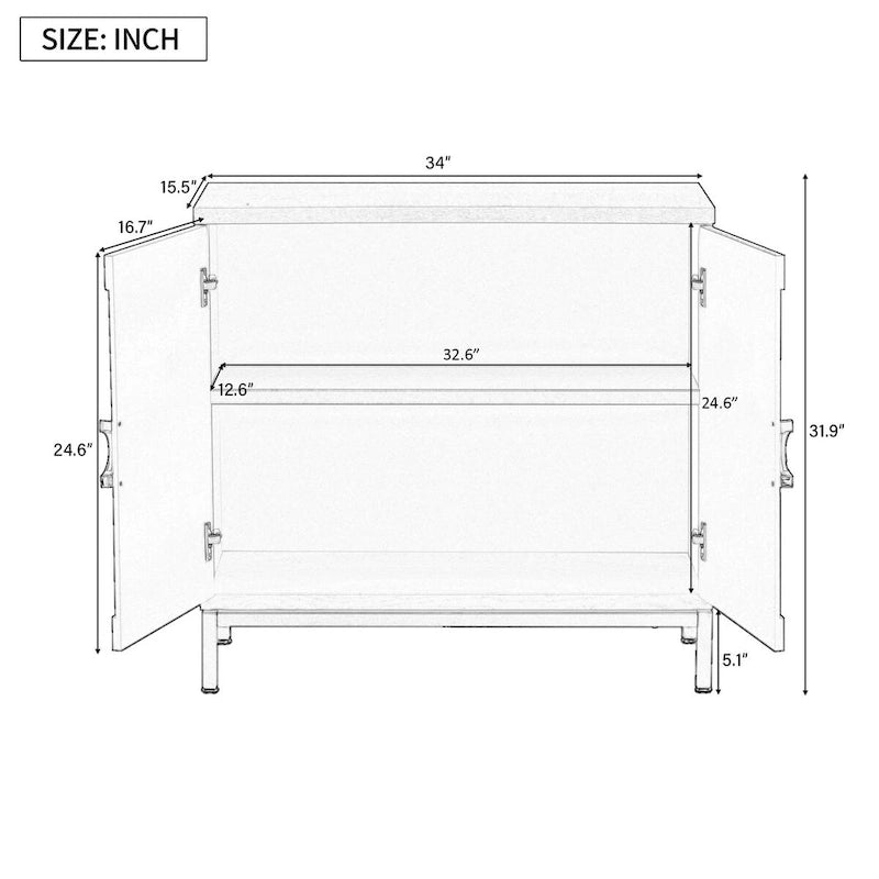 Storage Cabinet Accent Cabinet with Solid Wood Veneer and Metal Leg Frame for Living Room, Entryway