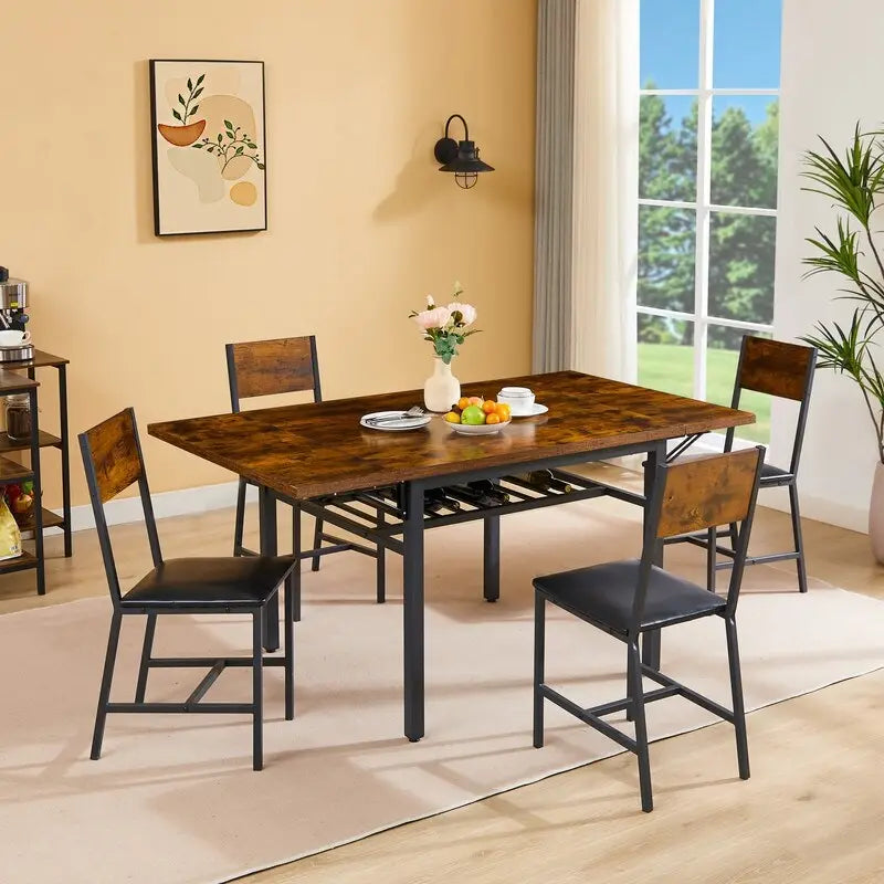 Vintage Industrial Folding Dining Table, Drop Leaf Extendable Rectangular Wood Table for Kitchen, Living Room, Dining Room