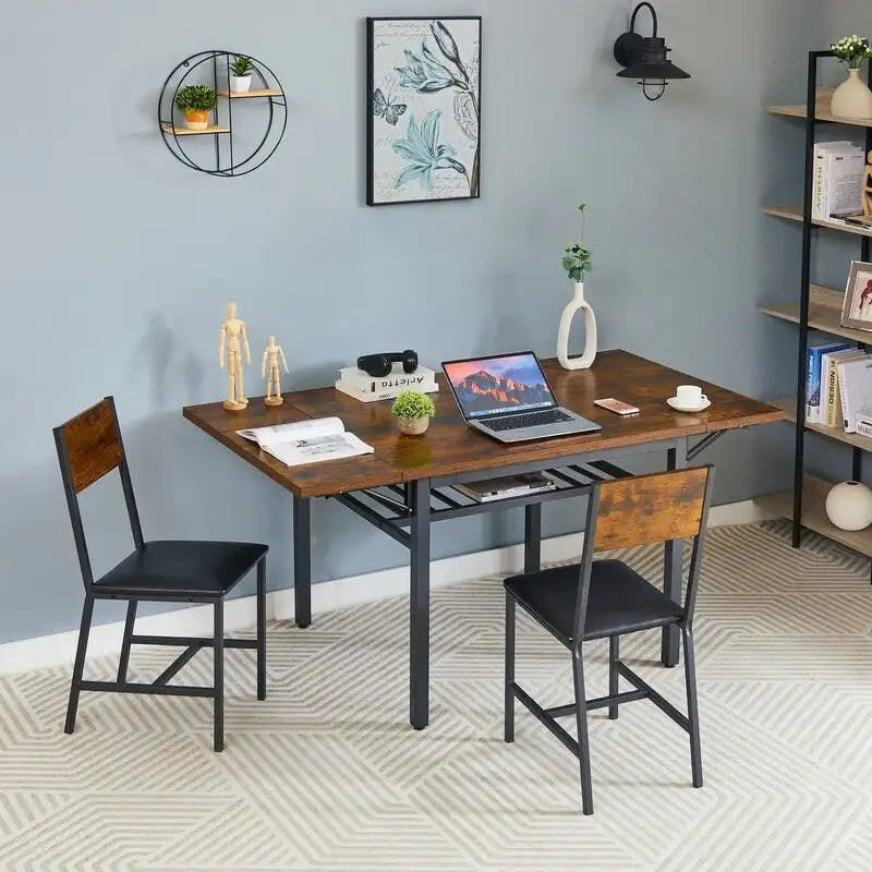Tavolo da pranzo pieghevole in stile industriale vintage, tavolo rettangolare allungabile in legno con ribalta per cucina, soggiorno e sala da pranzo