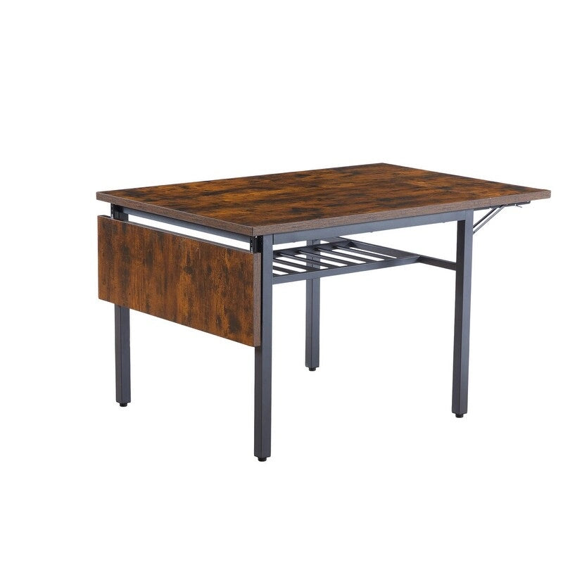 Tavolo da pranzo pieghevole in stile industriale vintage, tavolo rettangolare allungabile in legno con ribalta per cucina, soggiorno e sala da pranzo