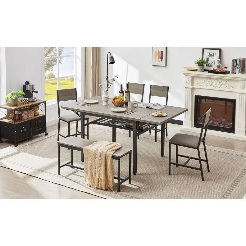 Tavolo da pranzo pieghevole in stile industriale vintage, tavolo rettangolare allungabile in legno con ribalta per cucina, soggiorno e sala da pranzo