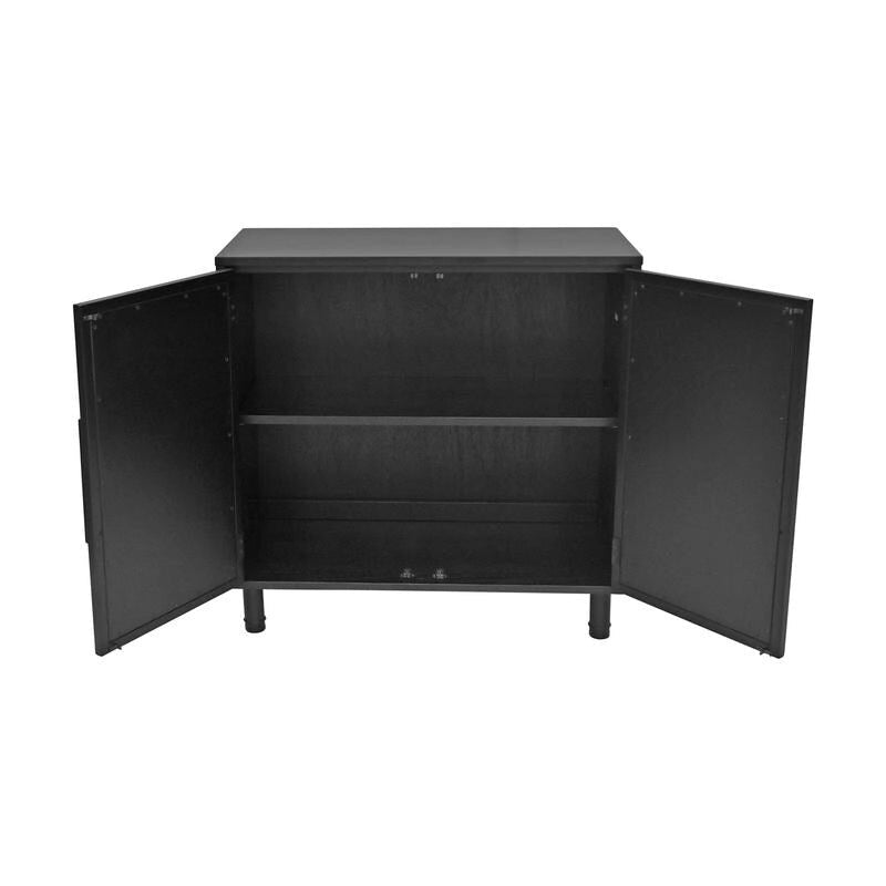 Black 2-Door Cabinet with Woven Rattan Panels