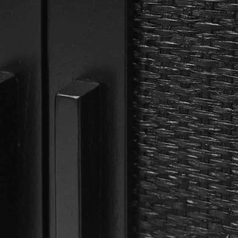 Black 2-Door Cabinet with Woven Rattan Panels