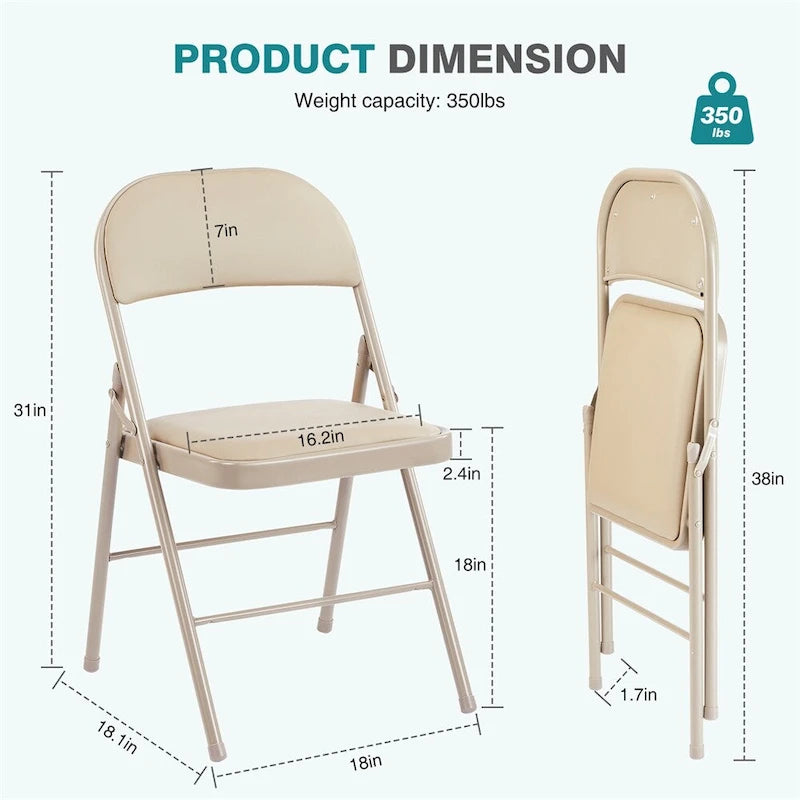 Black Padded PU Leather Folding Chairs, Set of 2