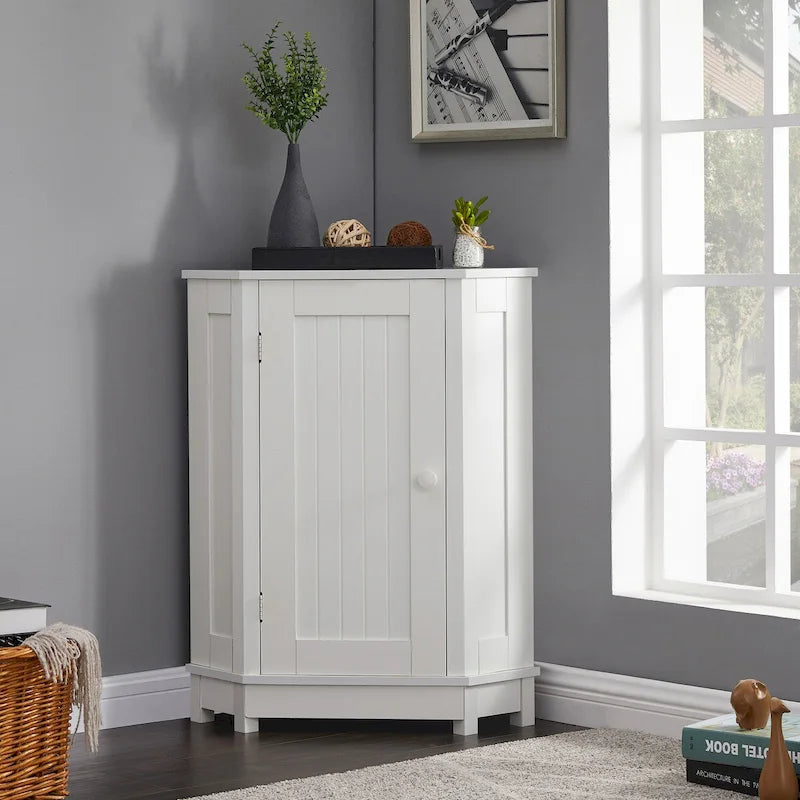 Modern Bathroom Cabinet Triangle Corner Storage Cabinet with Adjustable Shelf, MDF Board