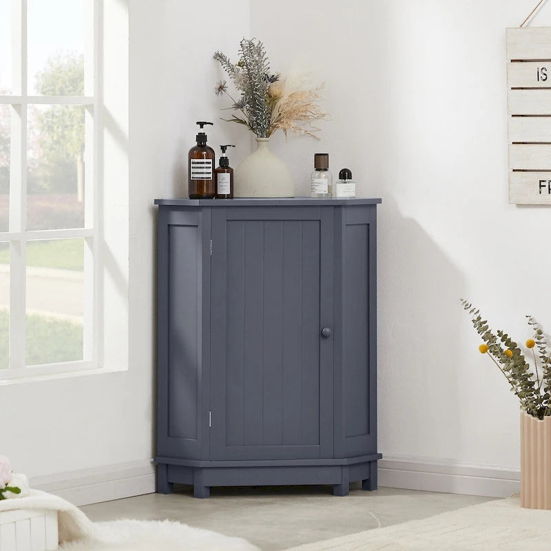 Modern Bathroom Cabinet Triangle Corner Storage Cabinet with Adjustable Shelf, MDF Board
