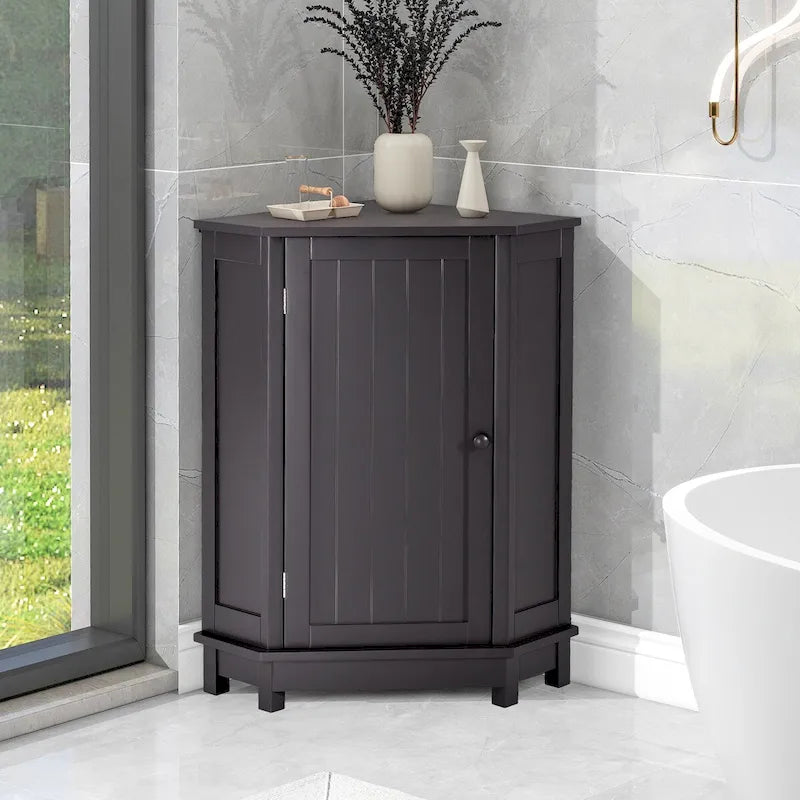 Modern Bathroom Cabinet Triangle Corner Storage Cabinet with Adjustable Shelf, MDF Board