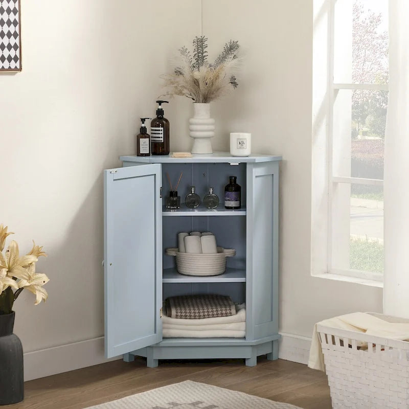 Modern Bathroom Cabinet Triangle Corner Storage Cabinet with Adjustable Shelf, MDF Board