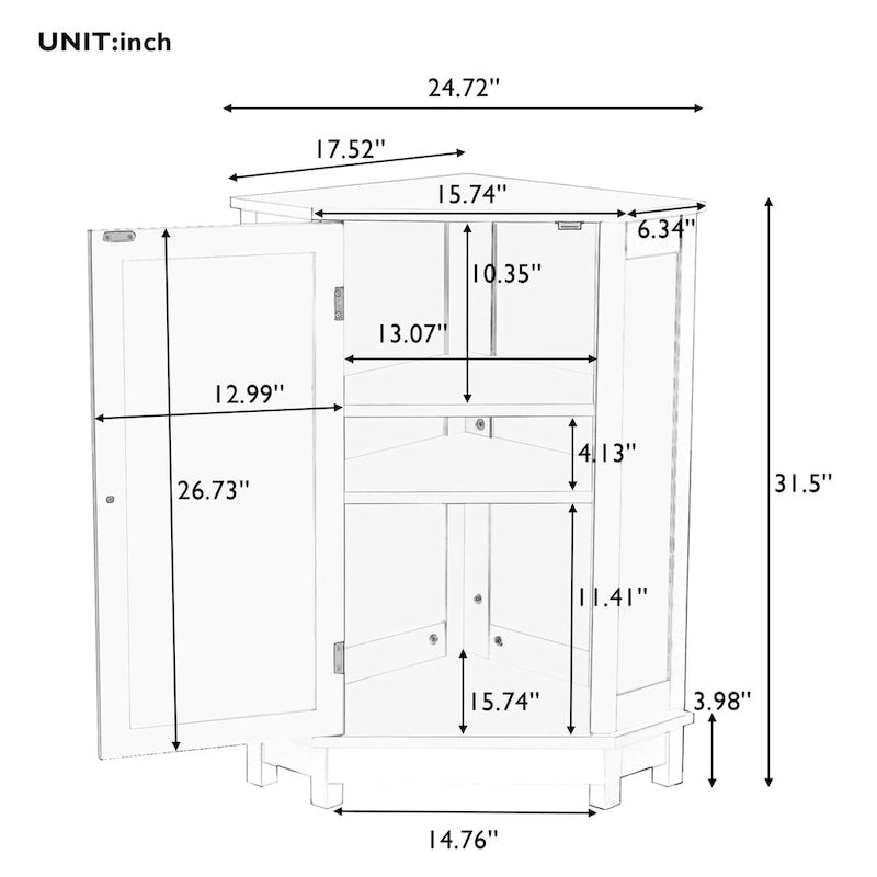 Moderner dreieckiger Eckschrank für das Badezimmer mit verstellbarem Einlegeboden aus MDF